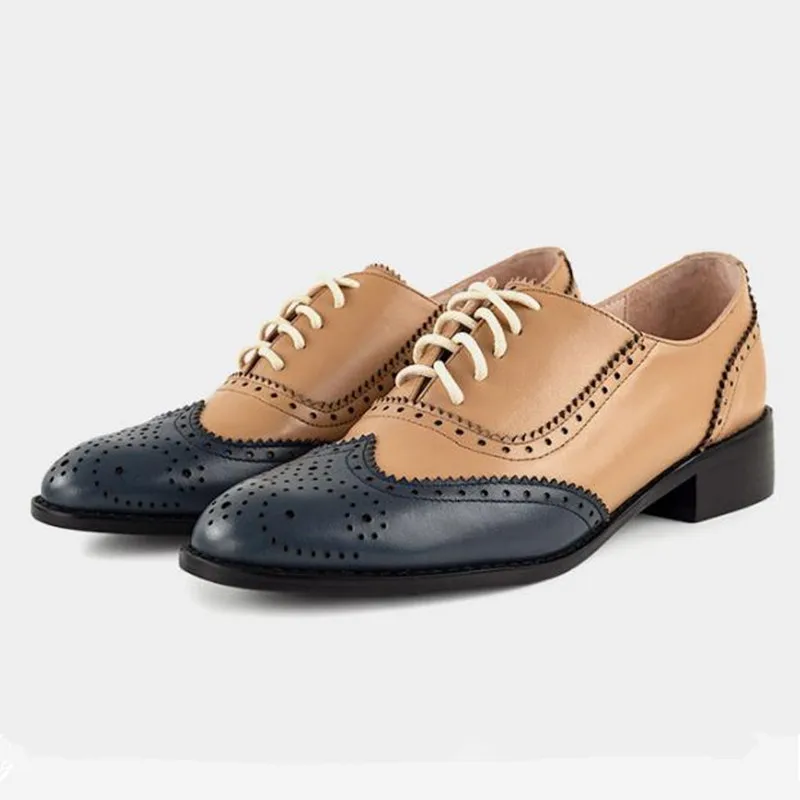 

2019 spring new leather carved Bullock shoes female color matching leather oxford shoes Casual flat Women's shoes obuv