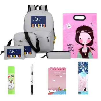 

10 Pcs/Set Fashion Student Backpacks Women Large Capacity Backpacks Oxford Cloth Cartoon Cat Print Fashion Designer RucksacksZ60