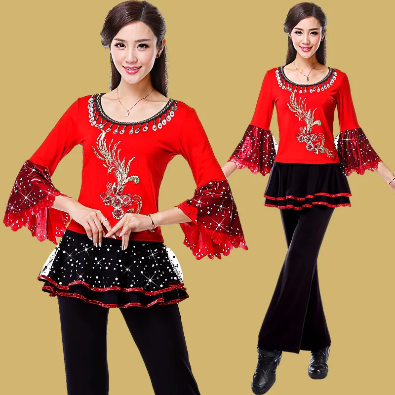 

2017 Luxury square dance costumes dance show Chinese style suit middle aged women dancing skirt spring autumn clothes