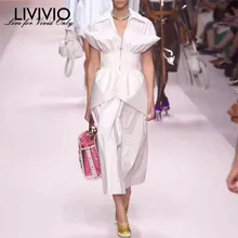 [LIVIVIO] плиссированные белые длинные элегантные хлопковые платья