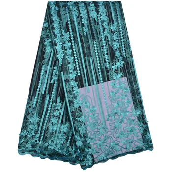 

High Quality Nigeria Net Lace With Beads Embroidery African French Tulle Lace Fabric For Party Dress A1245