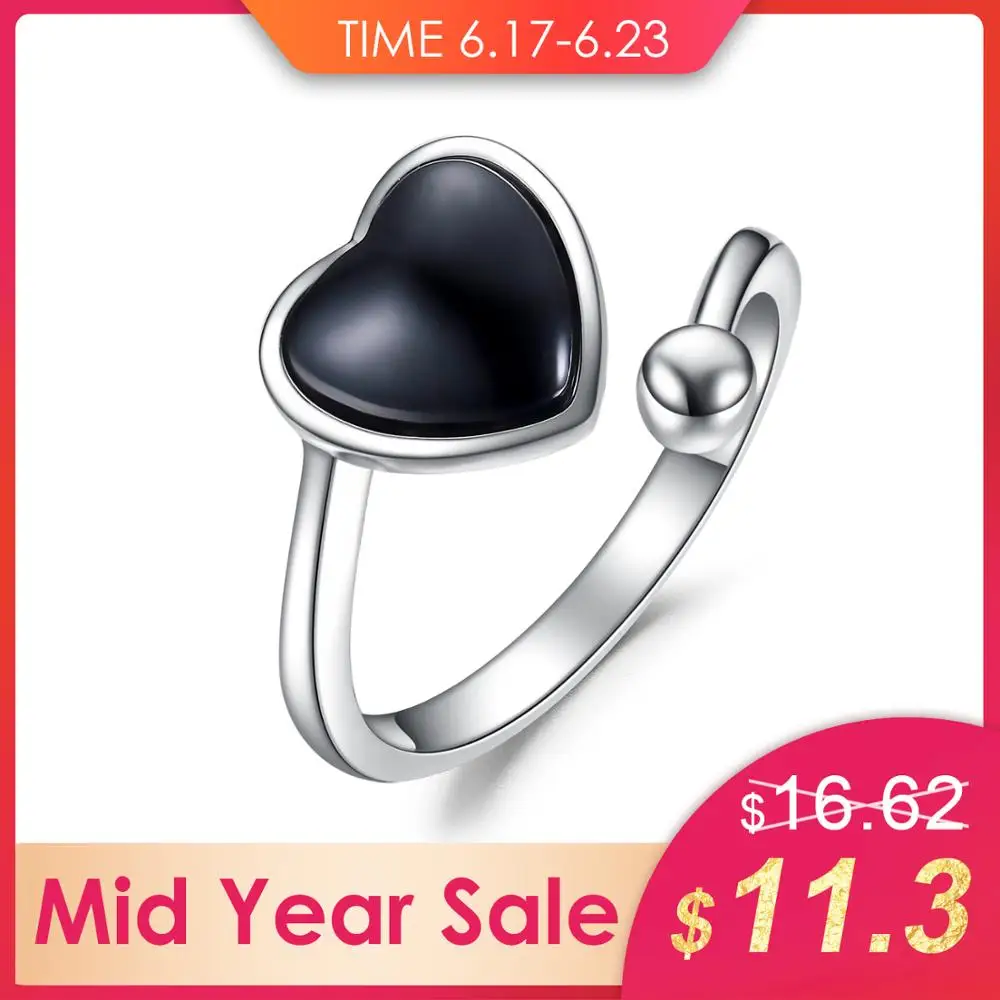 

JewelryPalace Party Open Ring Women 925 Sterling Silver Love Heart 1.2ct Genuine Cabochon Black Onyx Lady Jewelry Fashion