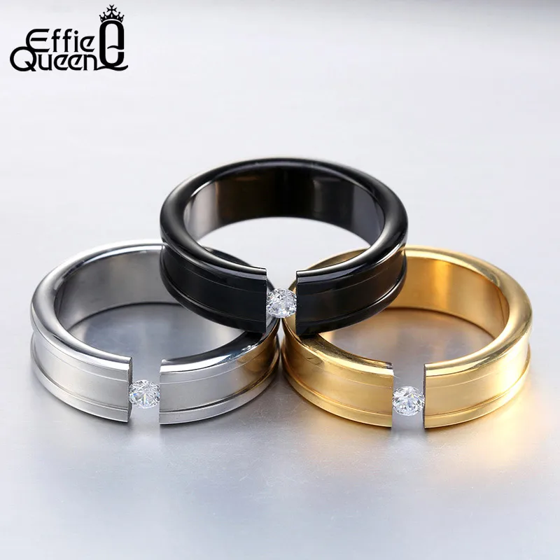 Effie queen обручальное кольцо из белого золота серебристый, черный 3 цвета на выбор Для мужчин Для женщин модные Нержавеющая сталь кольцо с цирконием, IR22