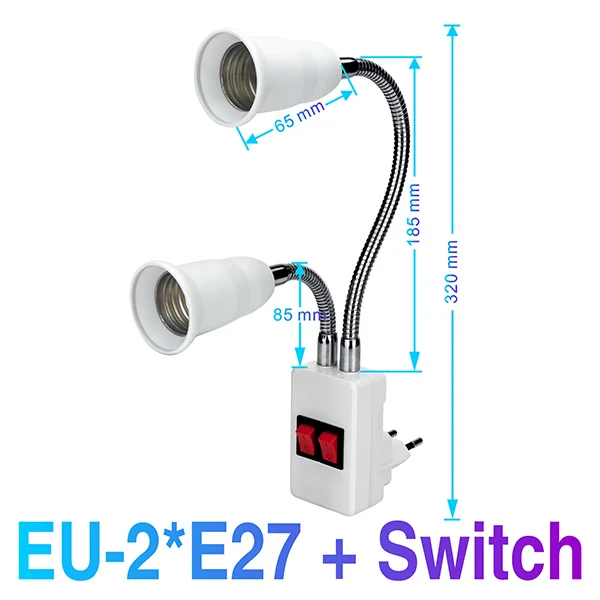 E27 ламповый держатель, AC85-265V адаптер управления, настенный держатель, штепсельная вилка европейского стандарта, светодиодный светильник E27 3 Вт 5 Вт 7 Вт 9 Вт 12 Вт 15 Вт 18 Вт, высокая яркость - Испускаемый цвет: EU 2E27 Switch