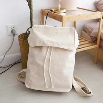 

Casual Natural Cotton Backpack Simple Women Leisure Canvas Soft Fabric Bagpack Knapsack Rucksack Back Pack Bag