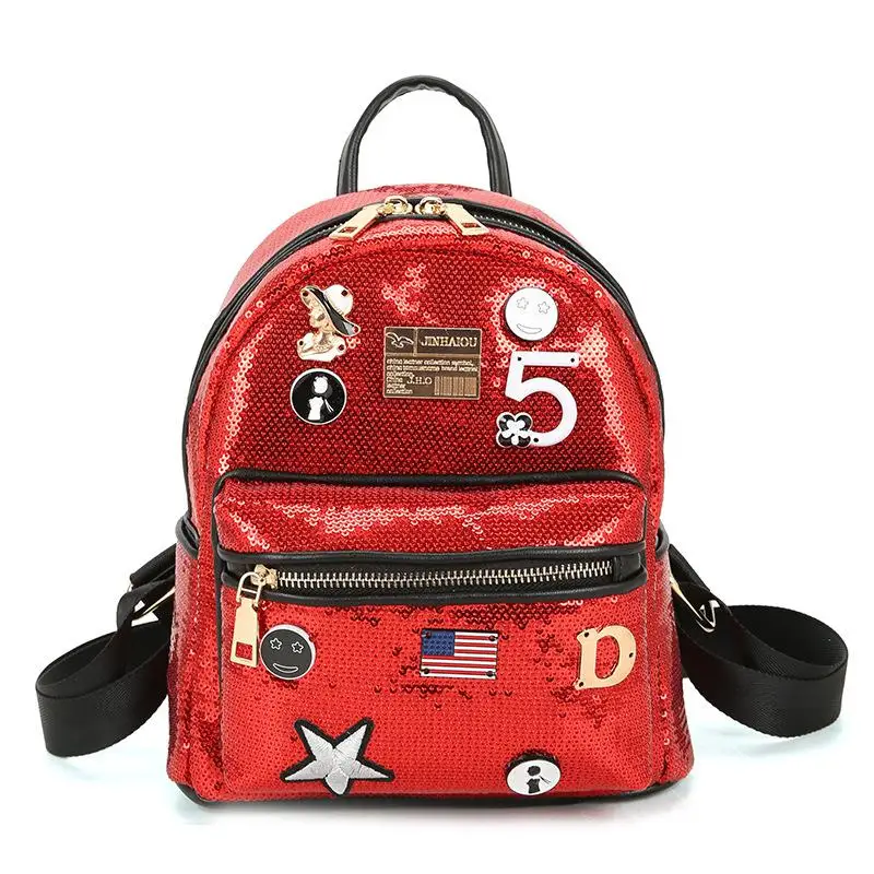 Модный милый рюкзак с блестками для девочек, женский рюкзак с блестками для отдыха, школьные сумки для книг, высокое качество, Mochila - Цвет: Красный