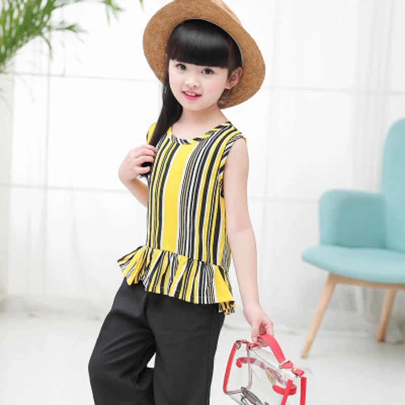 2019 Summer New Children's Clothing Girls Striped Suit Female Baby ...
