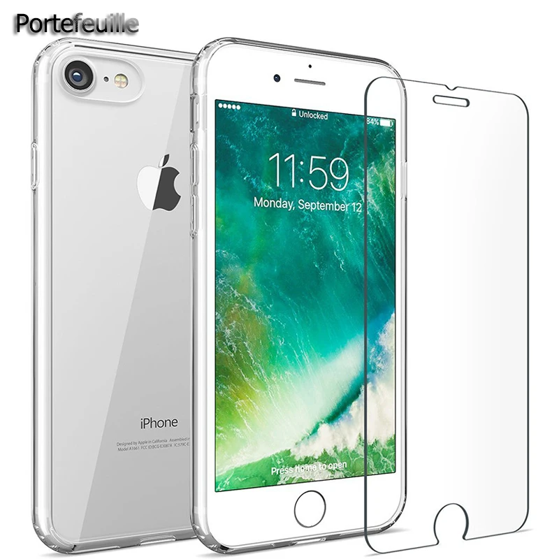 Portefeuille For iPhone 7 Case 360 Slim Clear Glass Screen Protector Cover For iPhone 8 Plus 6 6S 5 5S SE 5C X 4 4s Accessories (1)