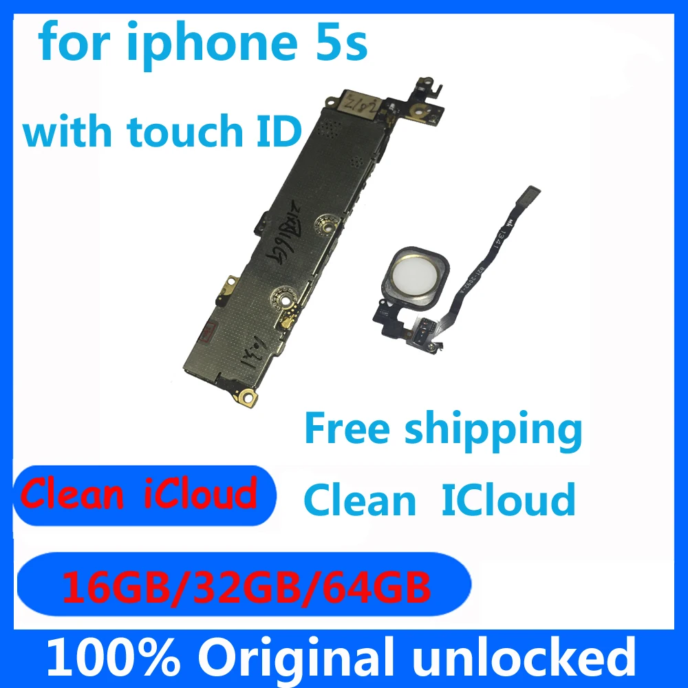 

16GB 32GB 64GB for iphone 5S Clean icloud motherboard with IOS System & Full chips mainboard with / without touch ID Logic board