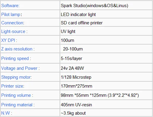 Sparkmaker DLP/lcd/SLA УФ полимерный излечиваемый 3d принтер для ювелирных изделий с размером печати 98*55*125 мм 3d принтер