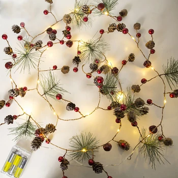 

CLOS Red berry Christmas Garland Lights LED Copper Fairy lights Pinecone string lights for Xmas Holiday Tree and Home Decoration