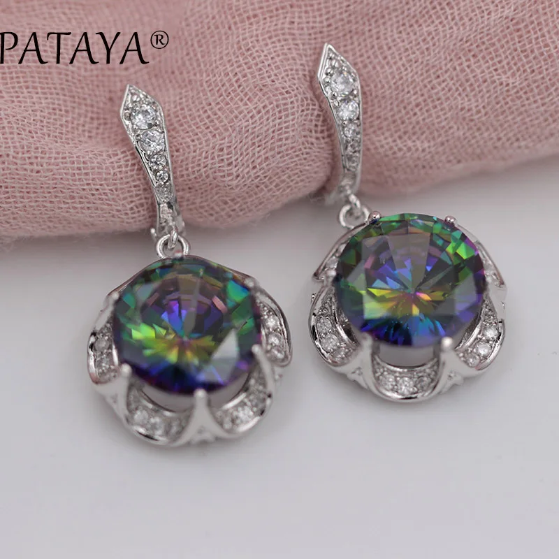 Серьги подвески женские из белого золота с натуральным Цирконом|dangle drop earings|dangle