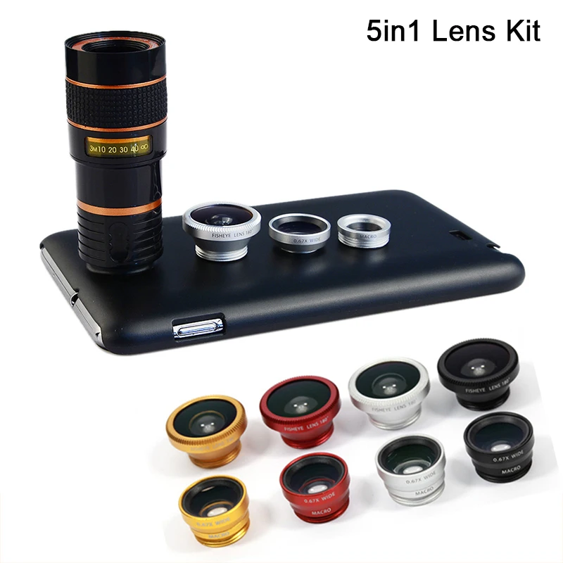 Camera Lenses 8X Zoom Telescope Lens Fish eye Wide Angle Macro Lens For