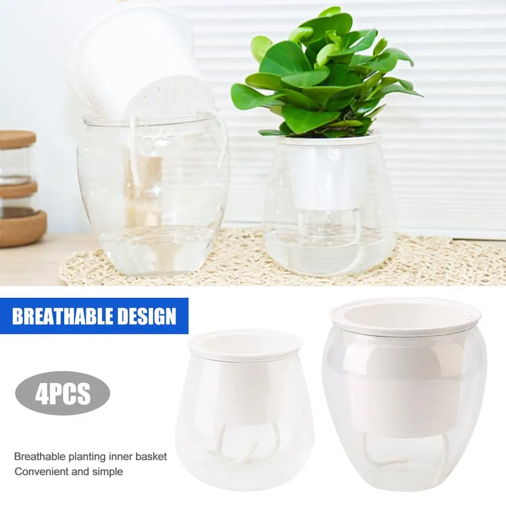 

4PCS Transparent Water Storage Pot Automatic Absorbent Plastic PET Lazy Flower Pot Fleshy Green Plant Potted Self Watering Pot