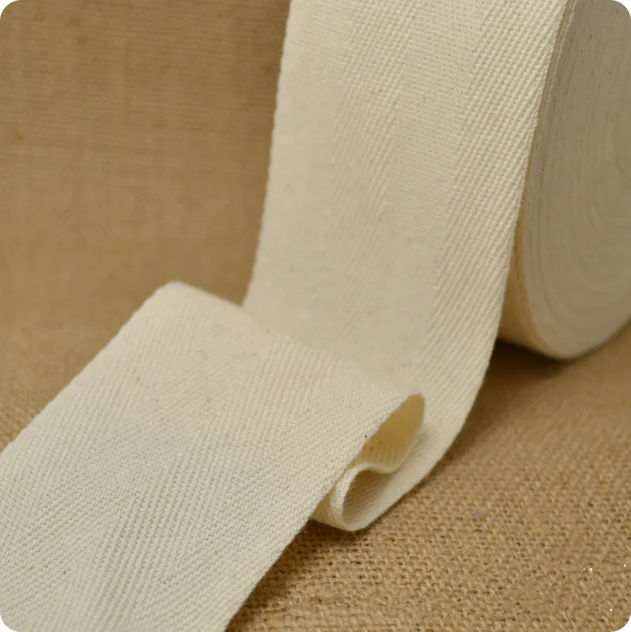 

2"(50mm) 50meters/lot high quality natural color cotton webbing,herringbone twill cotton tape