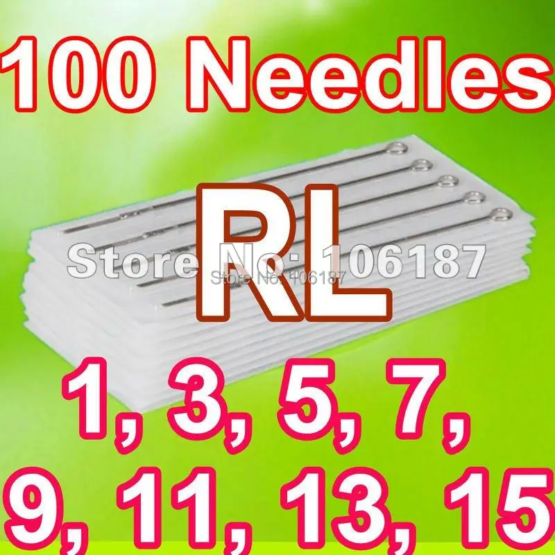 

Assorted Size 100Pcs 1,3,5,7,9,11,13,15RL Type Pre Sterilized Tattoo Needles Tattoo Needles For Tattoo Machine Ink Supply