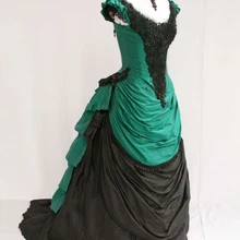 Индивидуальные Лучшие продажи зеленая и черная тафта с короткими рукавами викторианская суета Бальные платья женские костюмы на Хэллоуин