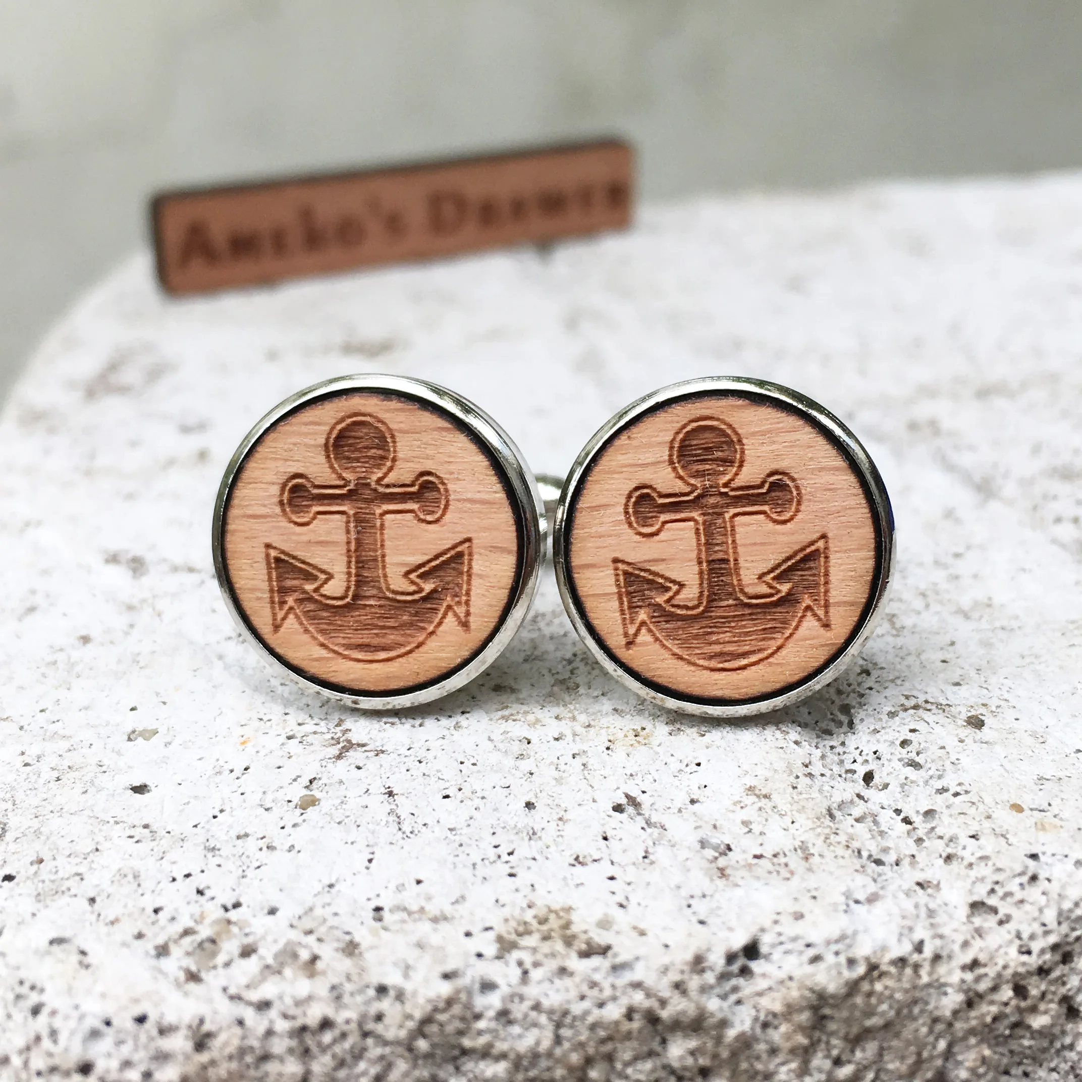 

Anchor Jewelry Solid Wood Sailor Suit Accessory Sea Cufflinks Ship Wooden Cuff Link X 1 Pair