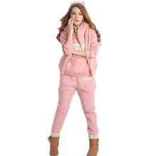 Горячая распродажа Женские Длинные рукава верхняя одежда костюм осенние и зимние модные женские утепленные повседневные флисовые 3 шт. Толстовка с капюшоном комплект