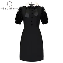 SEQINYY однотонные платья Ранняя весна женские новые с коротким рукавом модные офисные женские пуговицы Кристальные бриллианты трапециевидные Мини платья