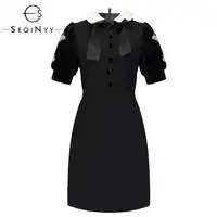 SEQINYY Solid Jurken 2019 Vroege Lente Vrouw Nieuwe Korte Mouw Fashion Office Lady Button Crystal Diamonds A-lijn Mini Jurken