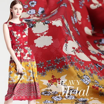 

Free shipping heavy digital printing stretch satin 19mm silk fabric catwalk silk dress dress fabric spring and summer new xy