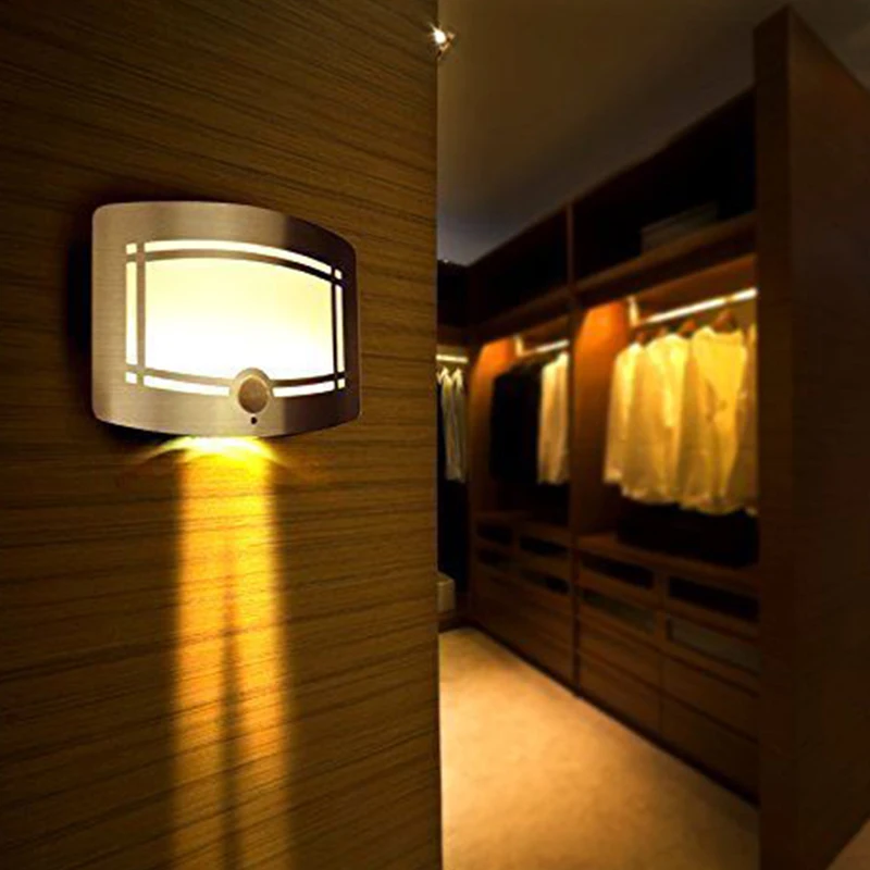 Aluminum Motion Sensor Activated LED Wall Sconce Night Light Wireless Stick Anywhere Battery
