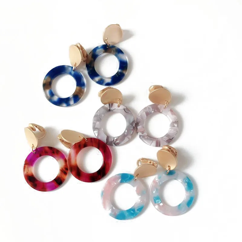 Круглые модные милые элегантные серьги-Клипсы из смолы 4 цветов
