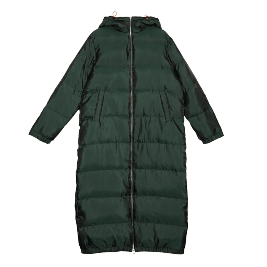 IRINAY046 2018 New Collection special fabric shiny dark green simple long oversized white duck down jacket winter coat women