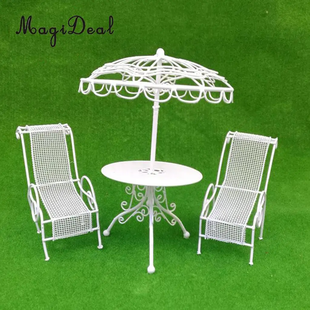 Metal 1/12 Dollhouse Miniature Outdoor Garden Metal Table Chairs Furniture Decoration Children Kids Model Toy