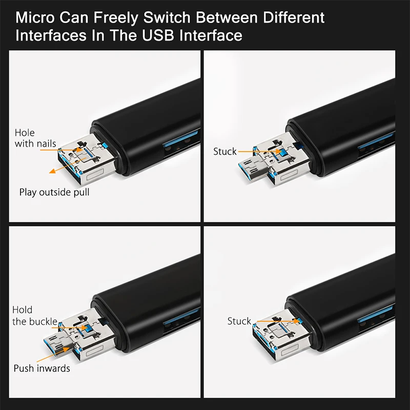 Адаптер для карт Raugee Type C и Micro USB OTG 3 в 1 устройство чтения с разъемом TF переходник