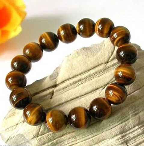 

393 Natural 12mm Brown Tiger eye Stone Beads Men Women's Bracelet Elastic (A0427)