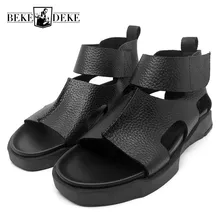 Бренд года; летние сандалии из натуральной кожи на толстой платформе с застежкой-липучкой; Мужская обувь в Корейском стиле с высоким берцем и открытым носком; мужская обувь
