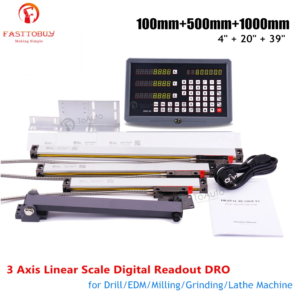 

3 Axis Linear Scale Linear Encoder Digital Readout DRO 100+500+1000mm for Drill/EDM/Milling/Grinding/Lathe Machine