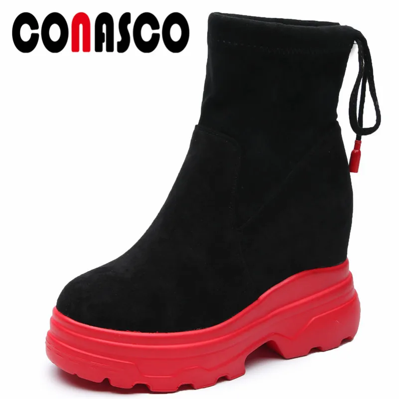 

CONASCO New Women Wedges High Heels Ankle Boots Lace Up Platforms Autumn Winter Martin Shoes Woman Sexy Basic Short Boots