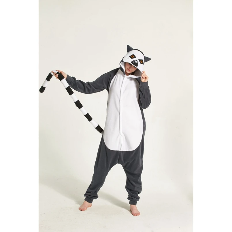 LEMUR животных Косплэй костюм Onesie Толстовка для взрослых Для женщин Для мужчин Хэллоуин для отдыха и вечеринок флис полной длины