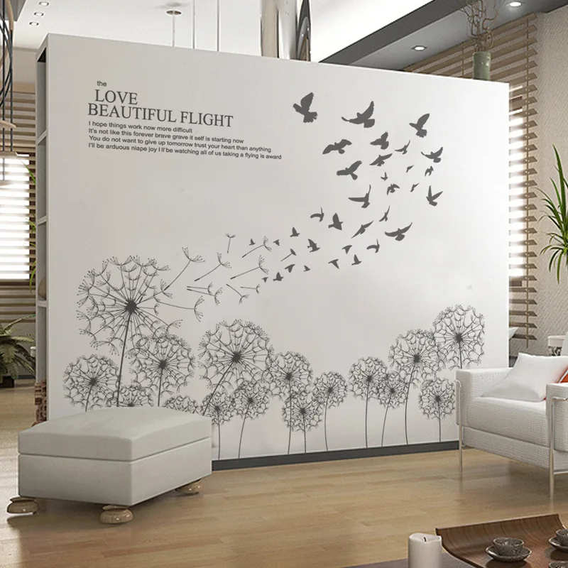 

Gray Color Flying birds Dandelion wall stickers Vinyl DIY wall decals for Living room Bedroom Children's room Decoration murals