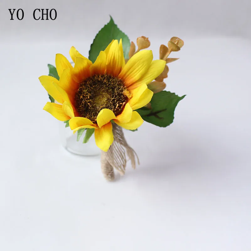 Boutonniere Flowers wedding wrist corsage flowers silk roses yellow  (38)