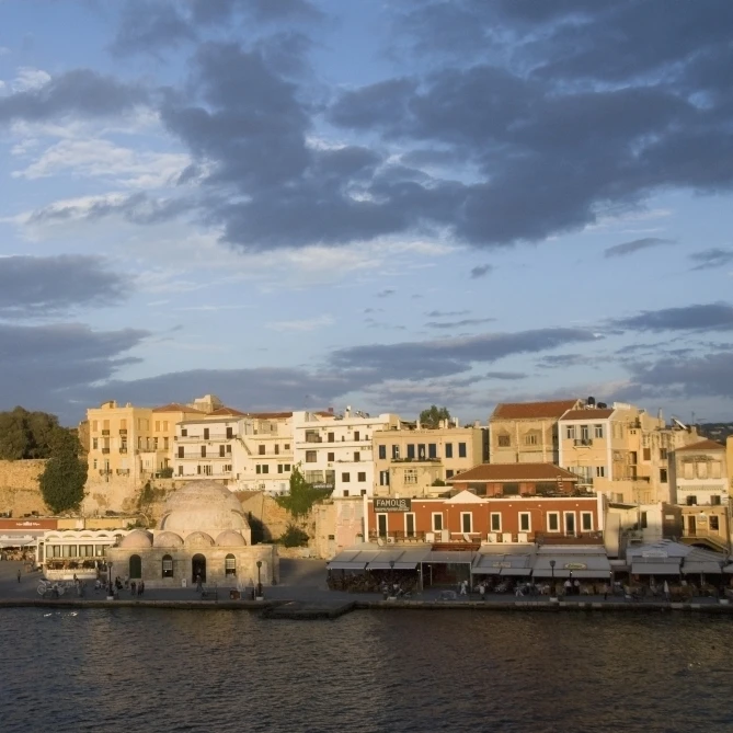 Greece  Crete  16th Century Venetian Harbor at Sunset. Poster Print (19 x 12)