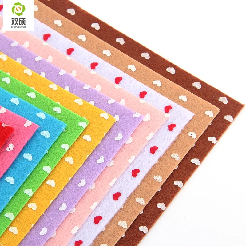 Print Heart Polyester Felt Fabric Cloth DIY Handmade Sewing Home Decor Material 10pcs/lot