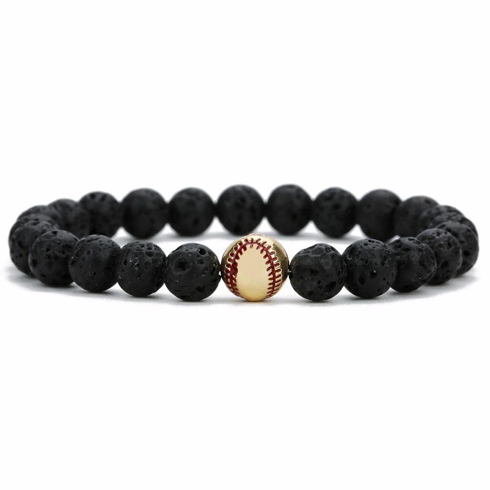 Louleur deporte distancia pulsera moda 8mm Lava mate perlas de béisbol pulseras y brazaletes para hombres joyería del verano|Pulseras de hilo| - AliExpress