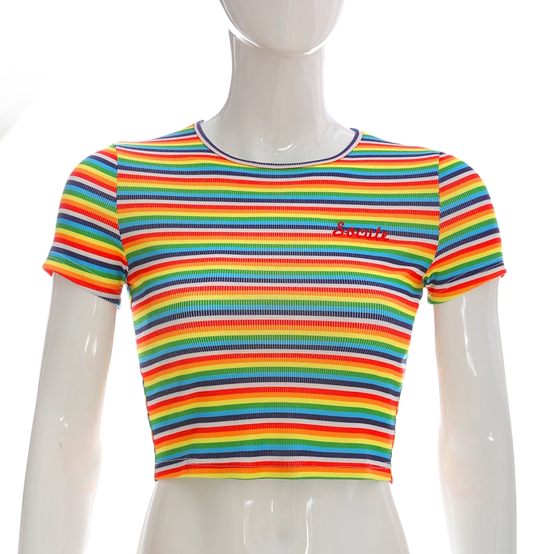 Weekeep укороченная облегающая полосатая футболка с круглым вырезом и коротким рукавом женская летняя уличная футболка 2019 сексуальный