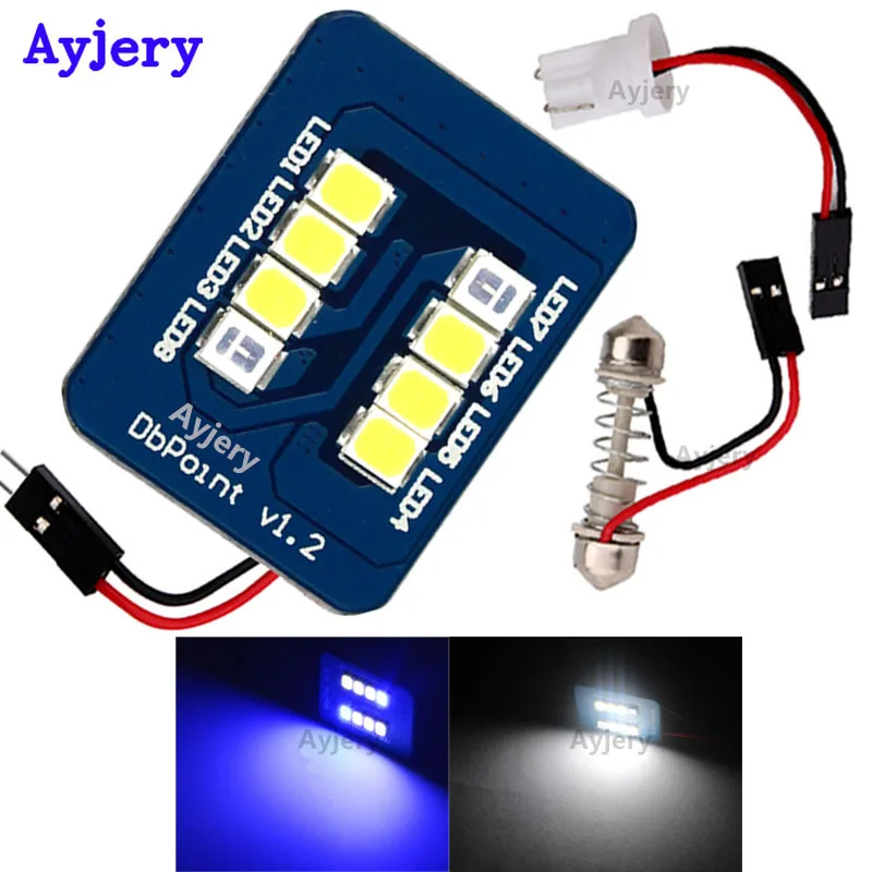 

AYJERY 6Pcs Panel Lights T10 2835 8 Smd LED Car Light Festoon Dome Light Bulb 12V Festoon+T10 2 Adapter White&Blue Reading Light