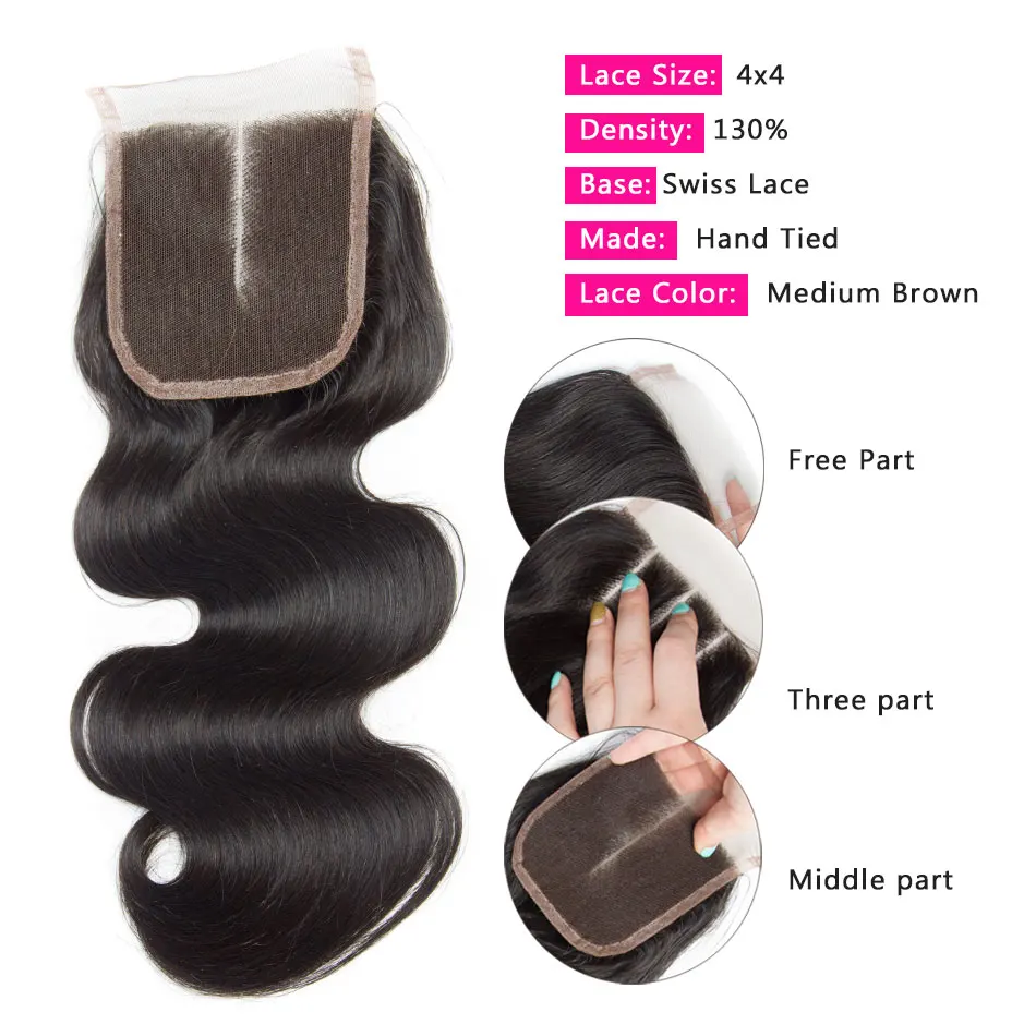 ALIBELE пучки волнистых волос с закрытием Remy человеческие волосы 4 3 пучка с закрытием шнурка перуанские пучки волос с закрытием