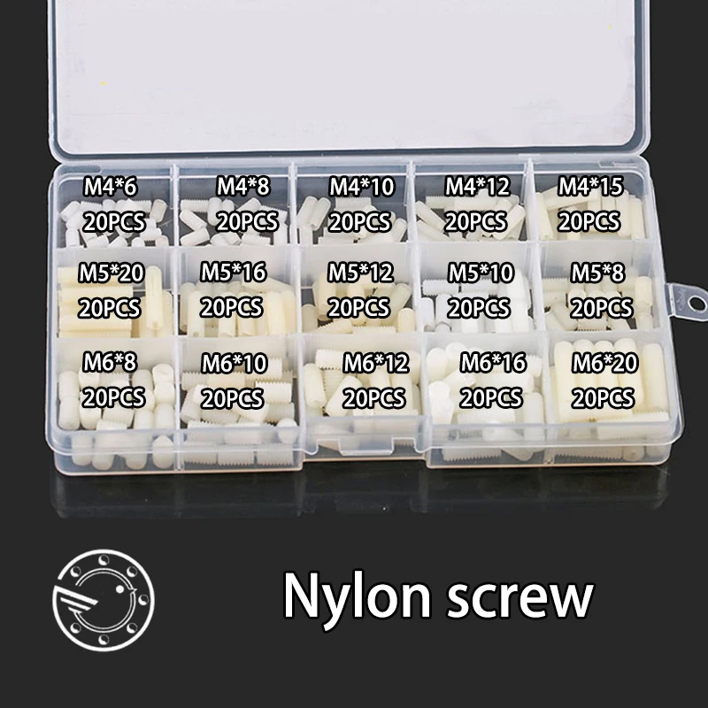 

300Pcs M4 M5 M6 Nylon screw Metric Thread Grub Screws Flat Point Hexagon Socket Set Screws Headless Assortment Kit