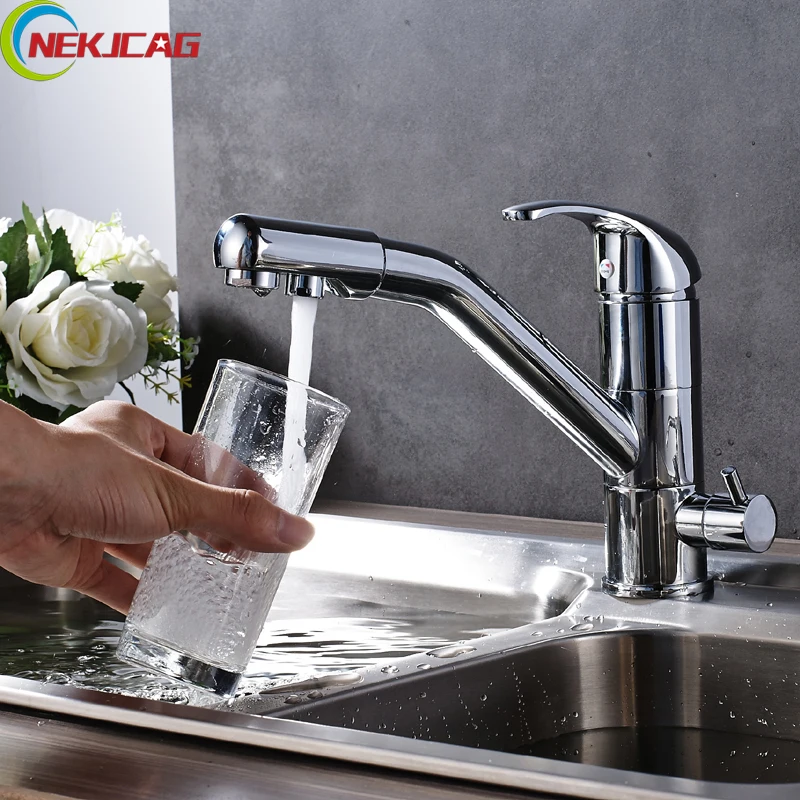 

Deck Mounted Bathroom Basin Faucet Pure Water Kitchen Faucet Mixer Tap Filter Kitchen Faucet