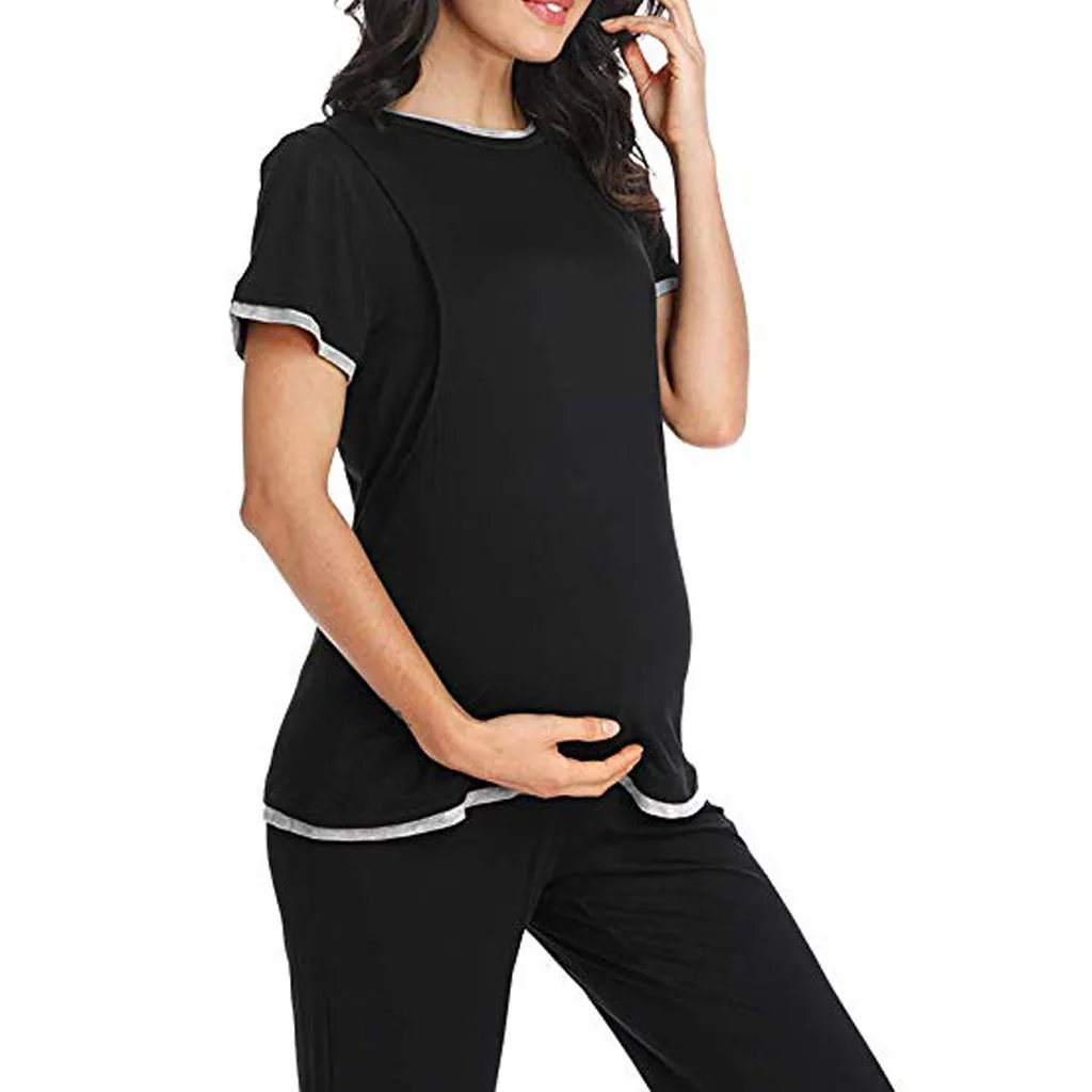 Maternity Set Pregnant Postpartum clothes Premama Cotton Short Sleeve Top&pants Spring maternity suit combinaison pantalon femme