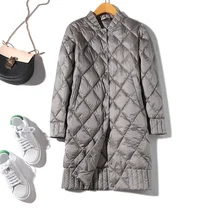 Женская белая куртка на утином пуху, Осень-зима, теплая Модная длинная пуховая парка, элегантное приталенное пальто, женская верхняя одежда, SF1057