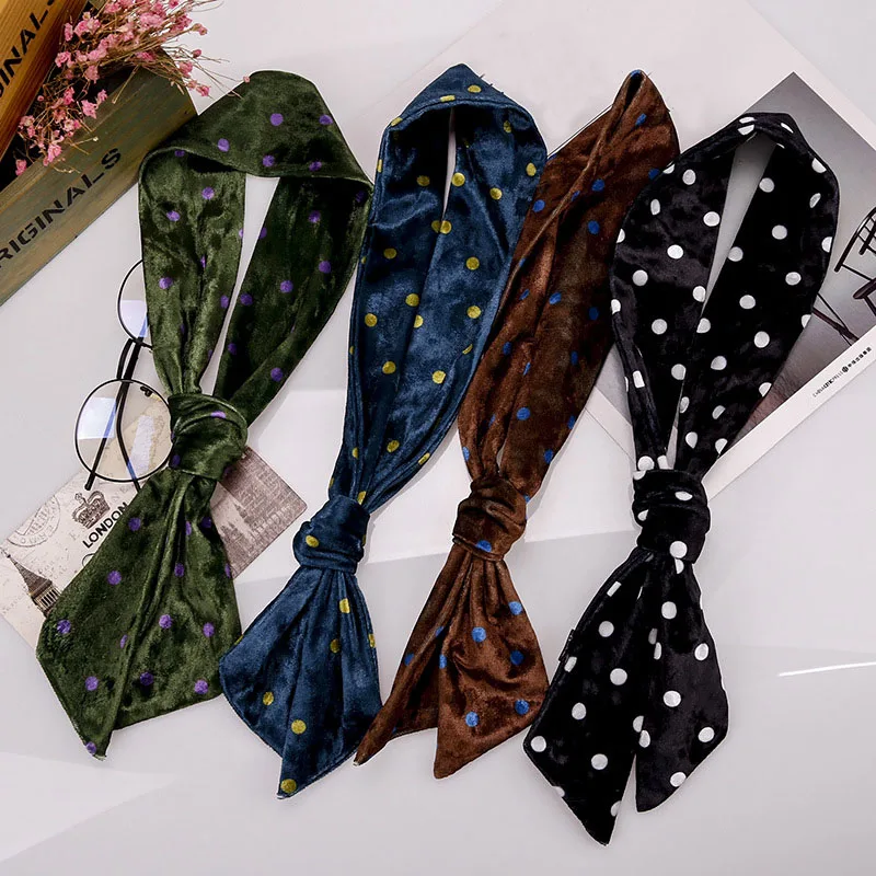 

1 Pc Women Fashion 90*5cm Neckerchief Velvet Soft Smooth Satin Polka Dot Headband Lady Neck Head Long Skinny Scarf Bandana Wrap