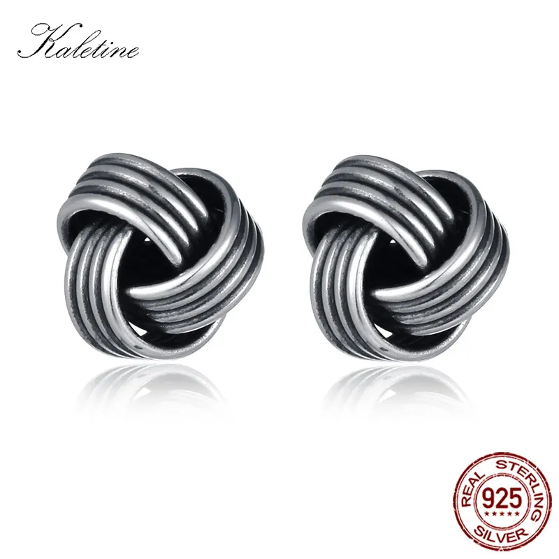 

KALETINE New Hot Earring Stud Silver Knot Stud Earrings For Men Women Sterling 925 Silver Vintage Jewelry Fashion 2018 KLTE033